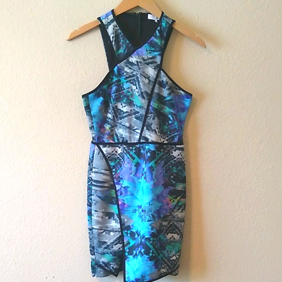 Parker Asymmetrical Dress In Blue And Black